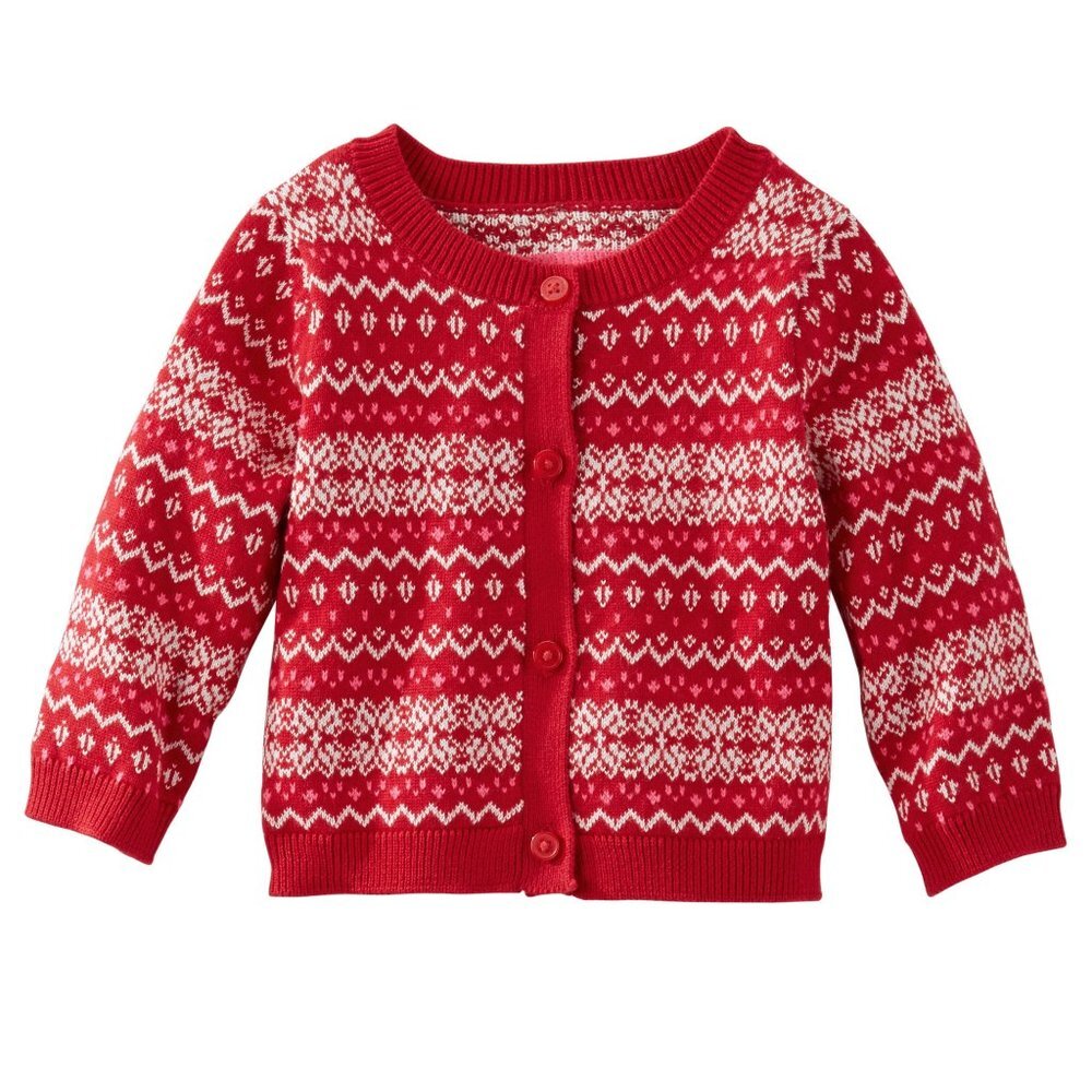 NWT Oshkosh B'gosh Toddler Baby Girls Sweater RED Fair Isle Button-Down … - Picture 3 of 3